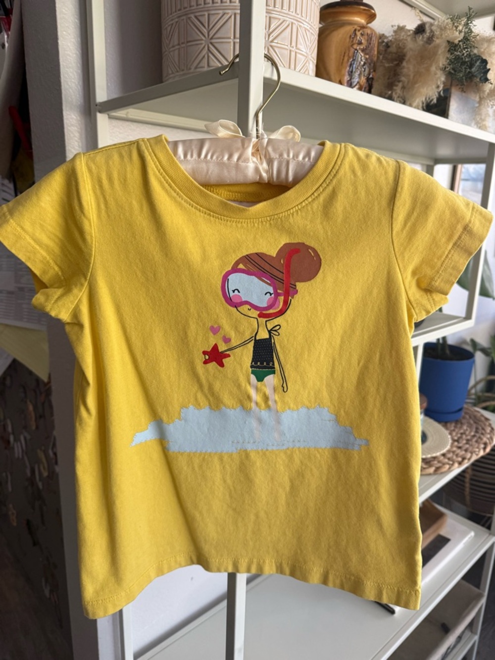Hanna Andersson Yellow Short-Sleeve Tee with Mermaid Snorkel Graphic